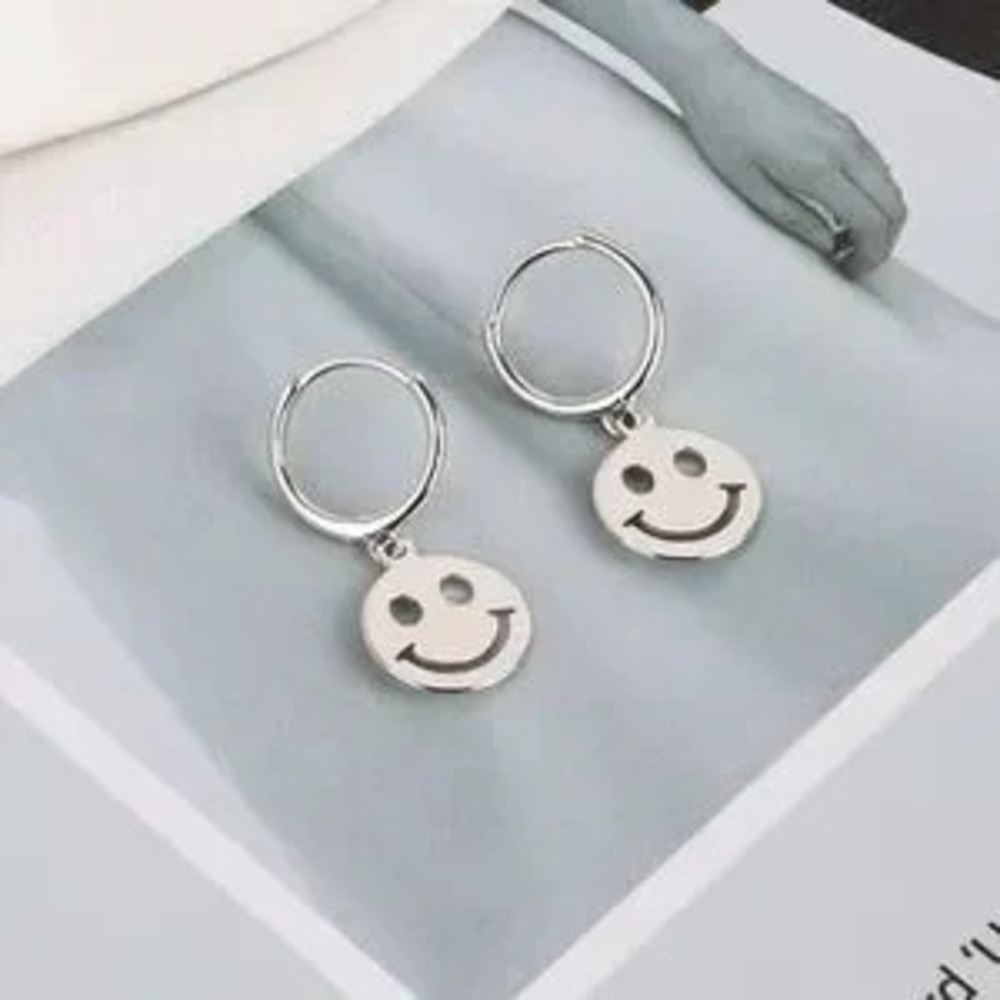925 Sterling Silver Smiley Face Hoop Earrings